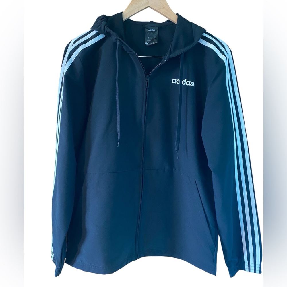Adidas Jacket hooded windbreaker women size Small black / white Active Sporty